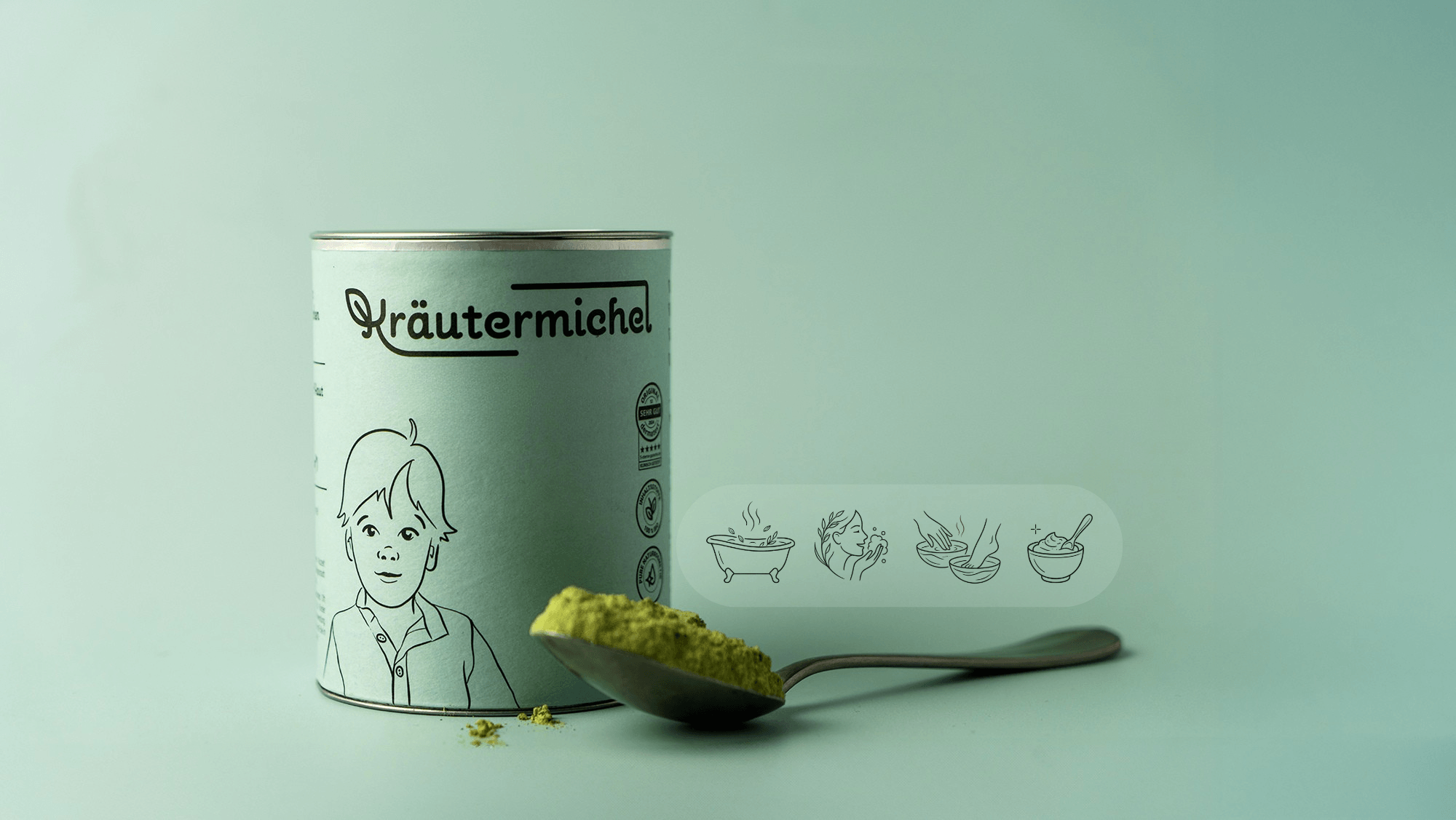 Kräutermichel 3-Zutaten-Pflege für jedes Alter: Multifunktionale Anwendung als Bad, Fußbad, Handbad, Gesichtsreinigung oder Paste bei Neurodermitis, trockener Haut, Windeldermatitis & Milchschorf. Radikal pur mit Hafer, Stiefmütterchen & Spitzwegerich.