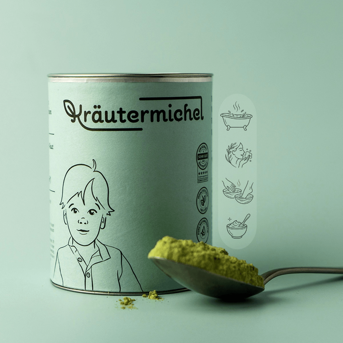 Kräutermichel 3-Zutaten-Pflege für jedes Alter: Multifunktionale Anwendung als Bad, Fußbad, Handbad, Gesichtsreinigung oder Paste bei Neurodermitis, trockener Haut, Windeldermatitis & Milchschorf. Radikal pur mit Hafer, Stiefmütterchen & Spitzwegerich.